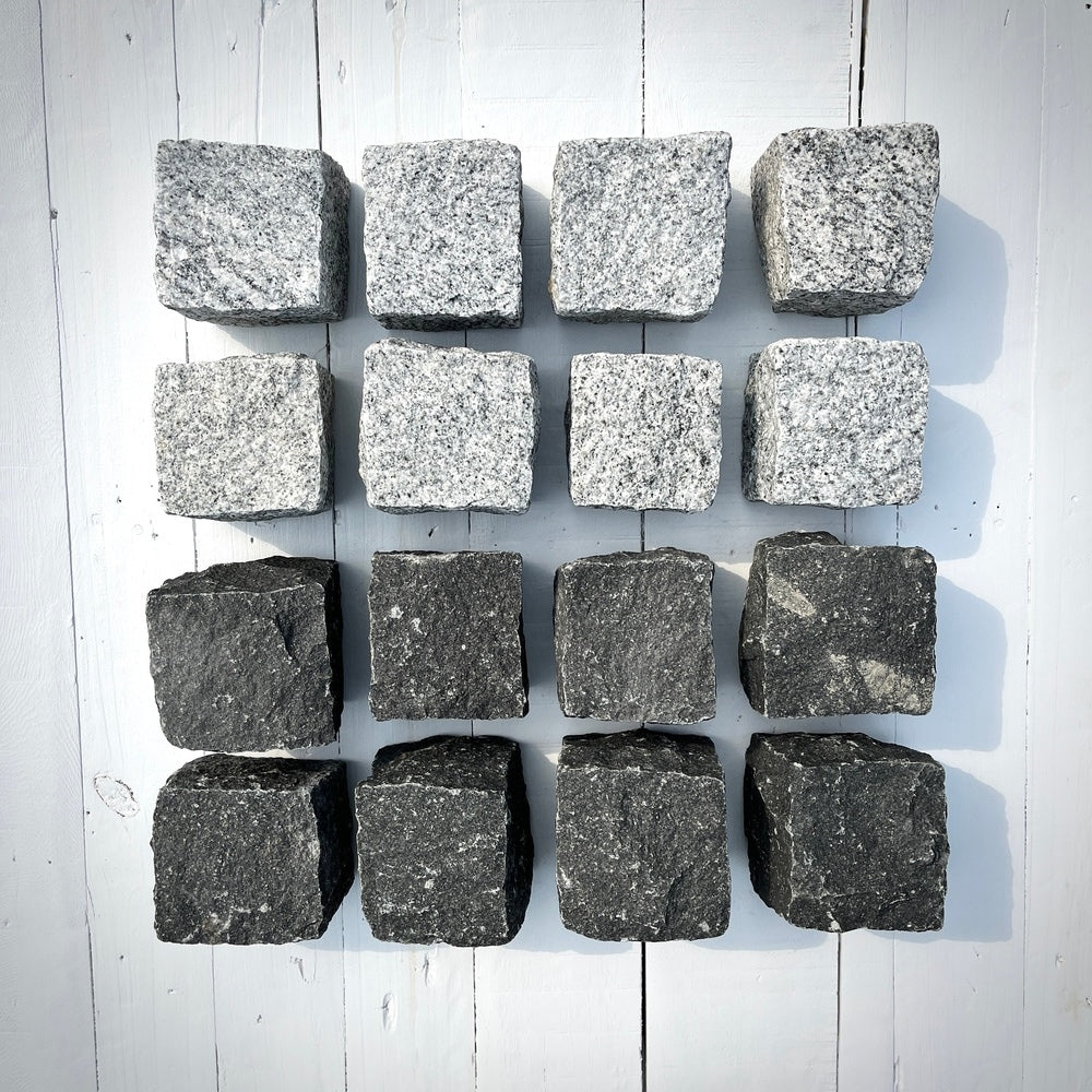 Chief Bricks Reclaimed stones New Granite Cube Belgian Block 4" x 4" x 4" – Grey, Black 1